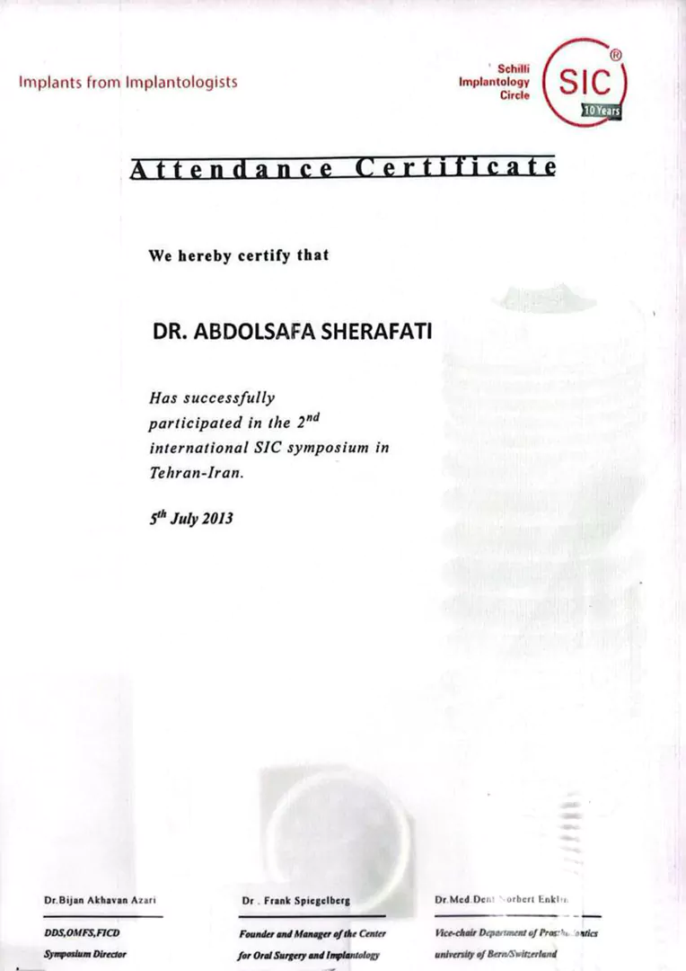 Attendance Certificate – 2nd International SIC Symposium